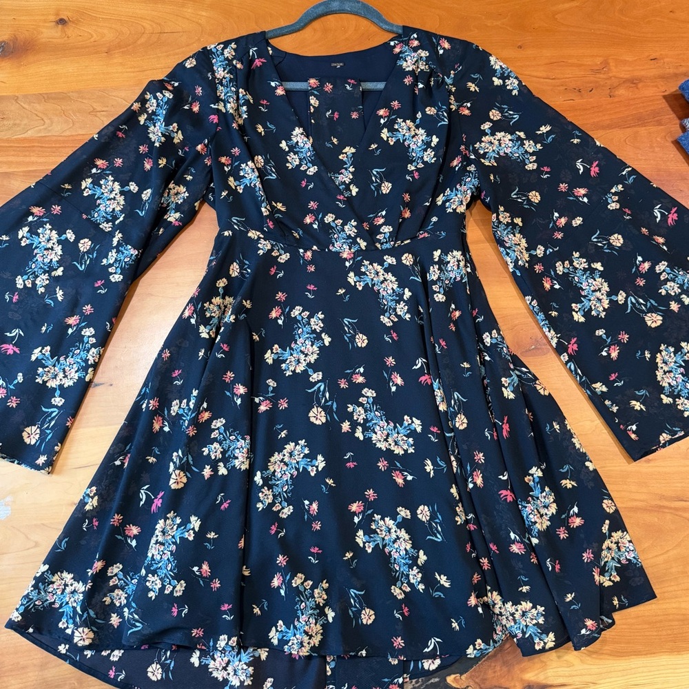 Free People Floral Bell Sleeve Mini Dress